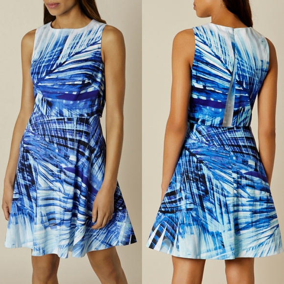 KAREN MILLEN Blue Palm Print Dress 2. - Picture 2 of 8